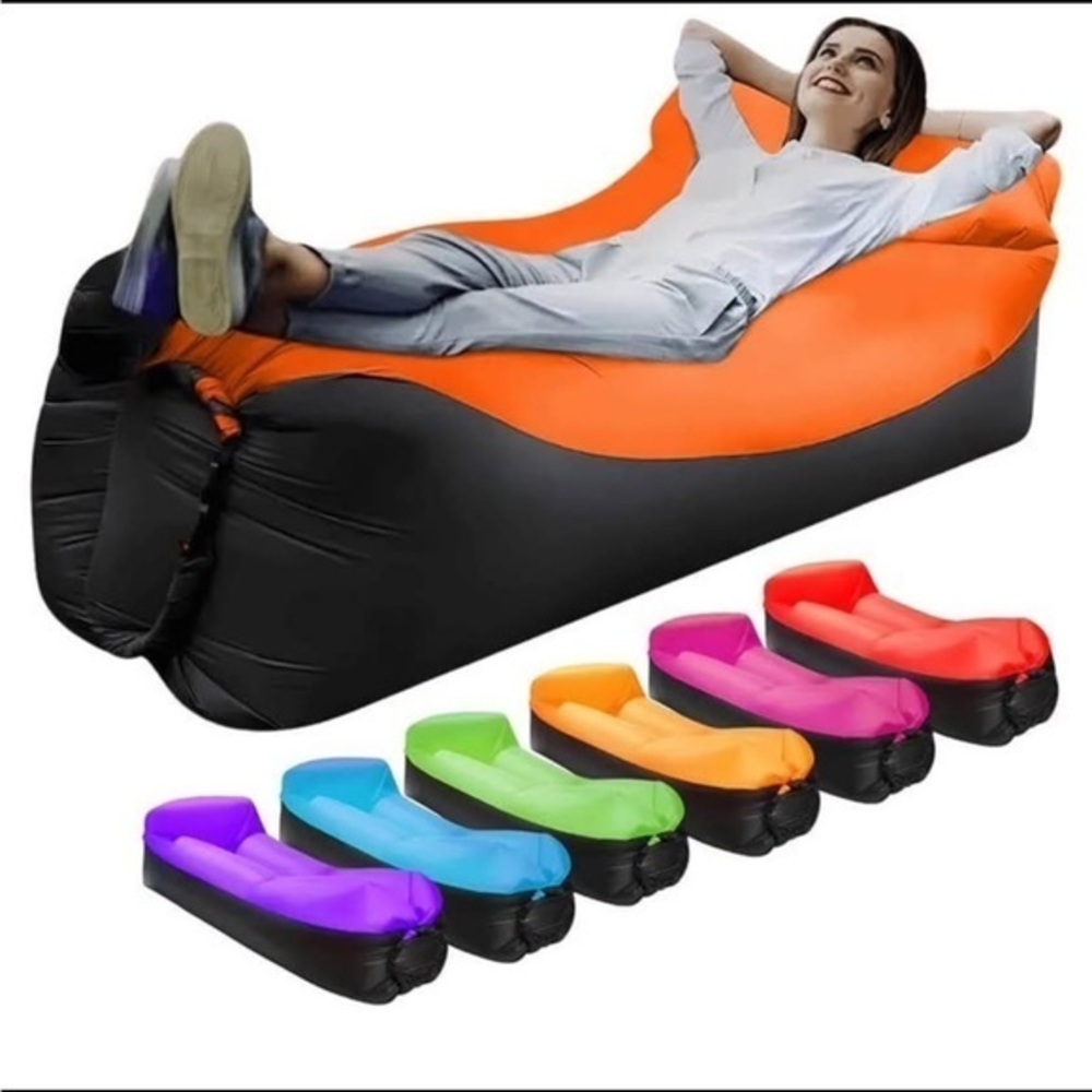 Inflatable Black and Orange Lounger black/orange nylon portable lounge chair